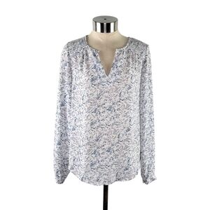 Dalia Women's V-Neck Lightweight Popover Chiffon Blouse Size S White Blue Floral